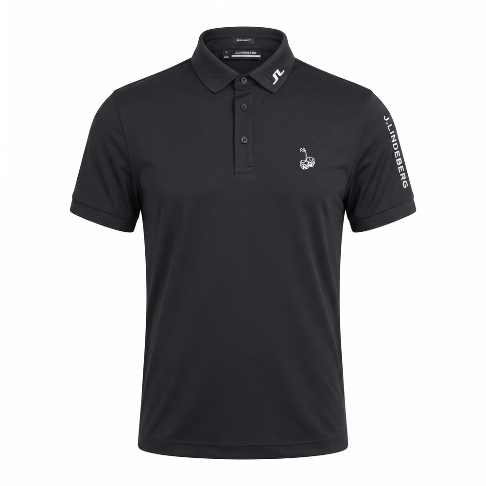 New J.Lindeberg Tour Tech Golf Polo Mens M Black Dice Cherry TX Jersey GMJT06337